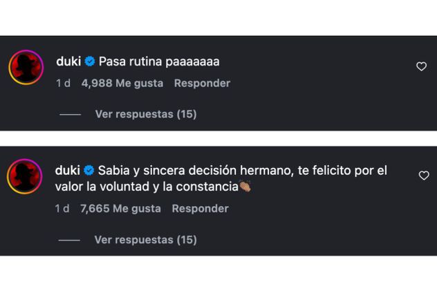 Los comentarios de Duki en la publicación de J Rei.