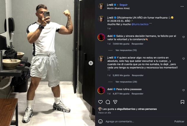 La publicación de J Rei, el novio de María Becerra, en Instagram en donde contó que cumplió un año sin marihuana.