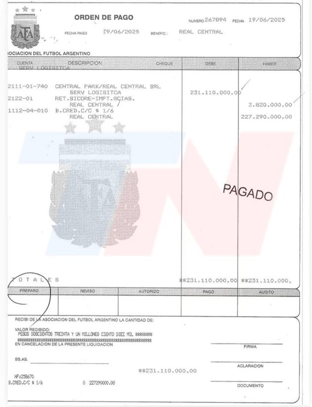 La mansión de Pilar. Los comprobantes de transferencias de la AFA a Real Central SRL. (TN)
