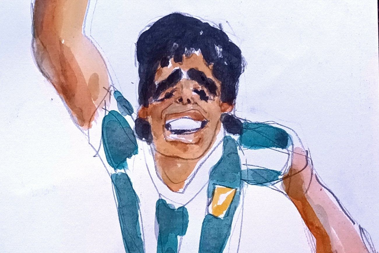 Diego Maradona, ilustración de Juan Delfini. 