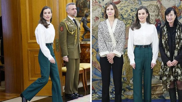 La reina Letizia impone el look de oficina definitivo: sofisticación y romanticismo en el Palacio de la Zarzuela.