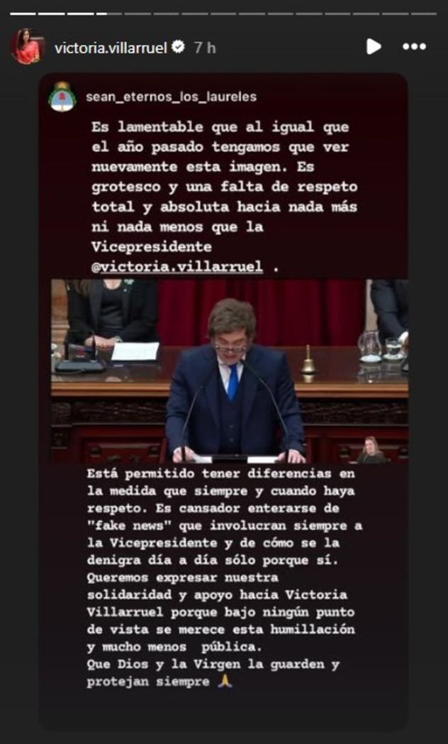 “No merece esta humillación”: los mensajes de apoyo que compartió Victoria Villarruel tras el gesto de Milei.