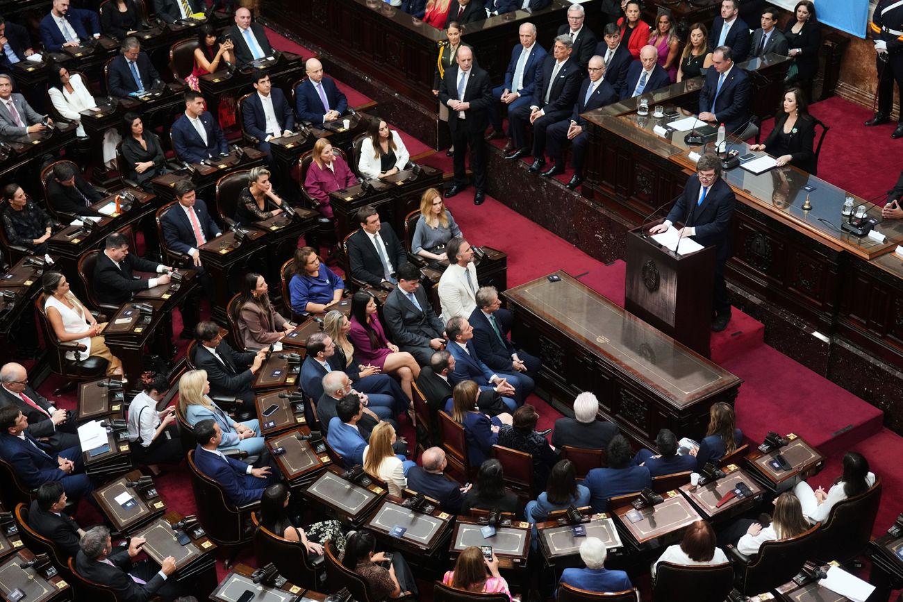 Javier Milei en la apertura del Congreso en Argentina.