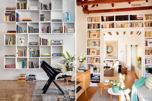 Las bibliotecas modernas acompañan tendencias actuales de interiorismo con colores claros, a tono con las paredes y techos. Los tono vivos lo dan los lomos de los libros. 
