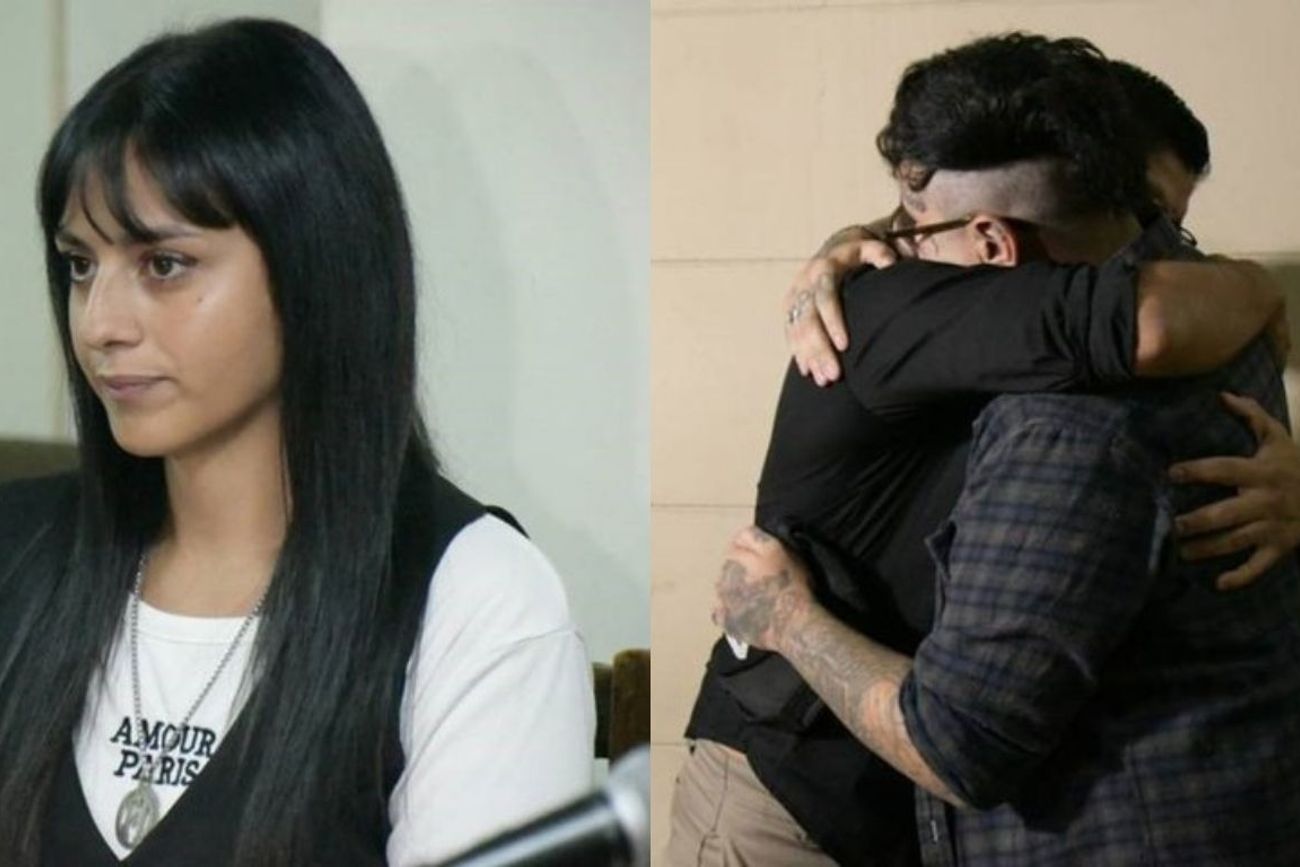 El abrazo de los dos jóvenes acusados falsamente de abuso sexual por Fiorella Belén Damiani. (La Nueva)