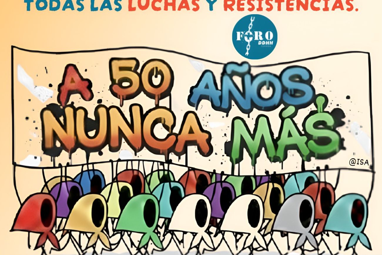 Flyer del Foro por la Democracia en Córdoba, a 50 años del golpe de Estado. 