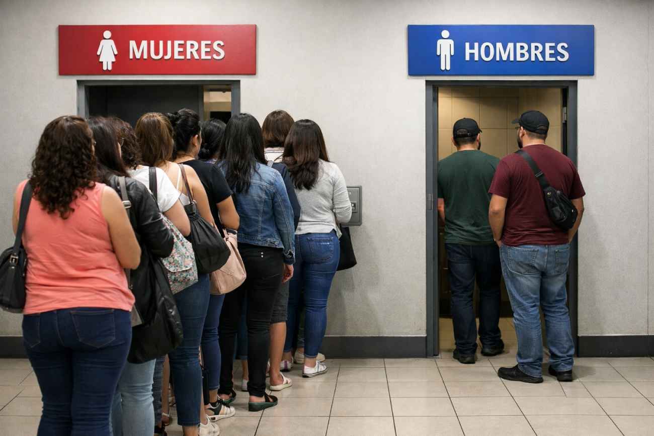 Por qué las mujeres tienen que hacer cola para ir al baño y qué dice esto sobre el diseño de las ciudades.