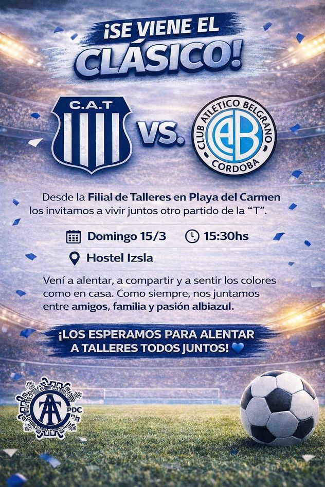 Hinchas de Talleres en Playa del Carmen, México, donde se juntarán a ver el clásico con Belgrano.