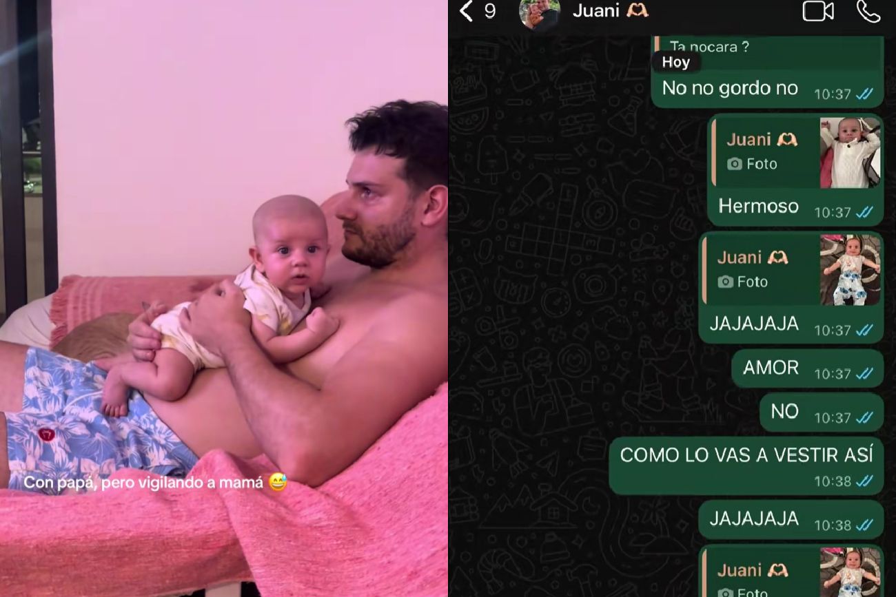 Un hombre vistió a su bebé por primera vez y el raro look desató las risas de su novia