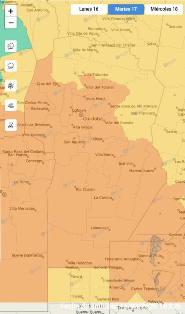Clima. Alerta amarilla y naranja por tormentas para este martes 17 de marzo. (SMN)