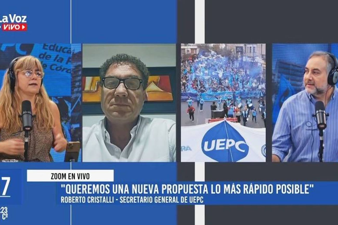Roberto Cristalli, de  UEPC, hablando sobre el paro docente en Córdoba.