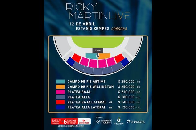 Ricky Martin vuelve a Córdoba para presentarse en el Estadio Mario Alberto Kempes.
