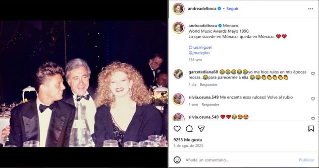 Andrea del Boca publicó una foto junto a Luis Miguel y Juan Mateyko en Mónaco.