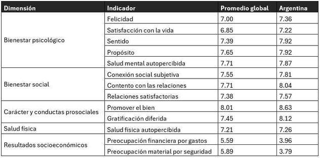 Argentina supera el promedio mundial de bienestar en 10 de 12 indicadores, según un estudio internacional. 