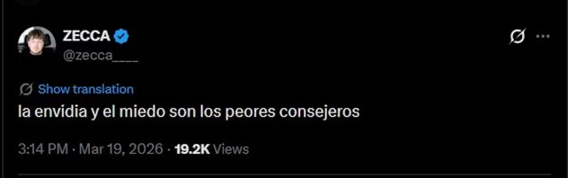 Zecca reflexionó en en una serie de posteos vía X.