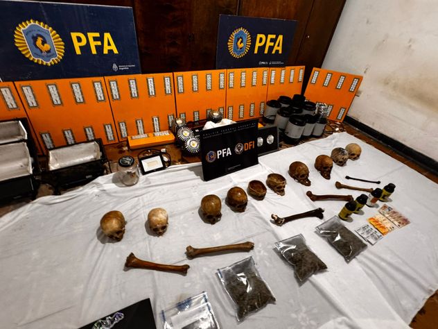Allanamientos con secuestro de drogas y cráneos humanos. (PFA)