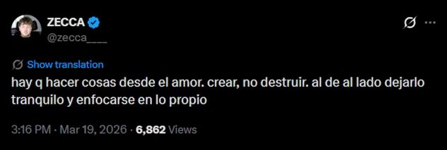 Zecca reflexionó en en una serie de posteos vía X.