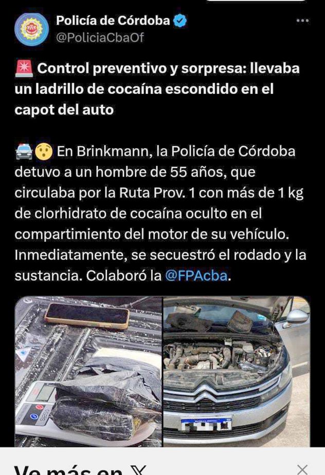 El tuit de la Policía que estropeó un megaoperativo por drogas. Luego fue borrado, pero en la denuncia se presentó una captura de pantalla.
