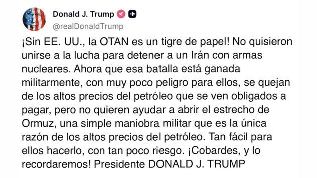 Trump llama "cobarde" a la Otan por no ayudar en Ormuz