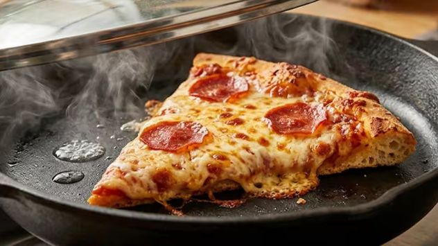 Adiós al microondas: el infalible truco de la sartén para recalentar la pizza y que quede como recién hecha.