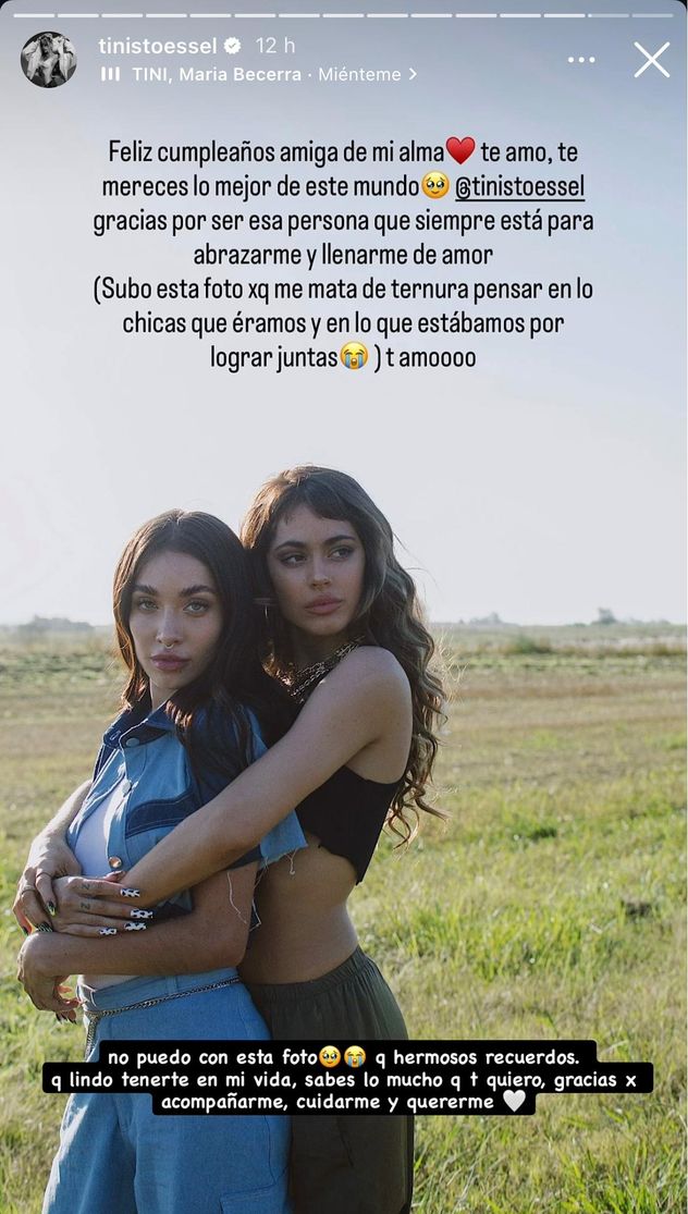 María Becerra le dedicó un hermoso mensaje a Tini por su cumpleaños (Captura de pantalla)