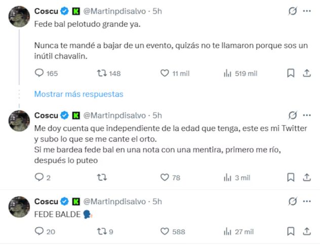 Coscu apuntó contra Fede Bal.