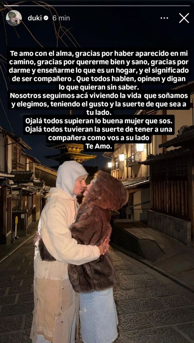 El mensaje de apoyo de Duki a Emilia Mernes.