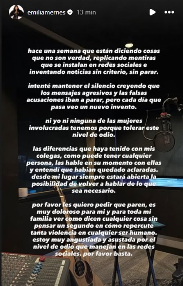 El descargo de Emilia Mernes.