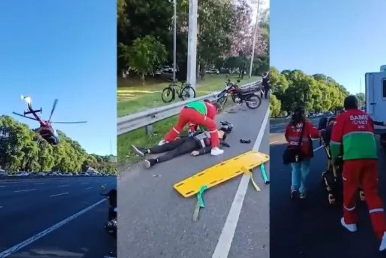 Rescate en helicóptero de un joven motociclista en la avenida General Paz tras un choque
