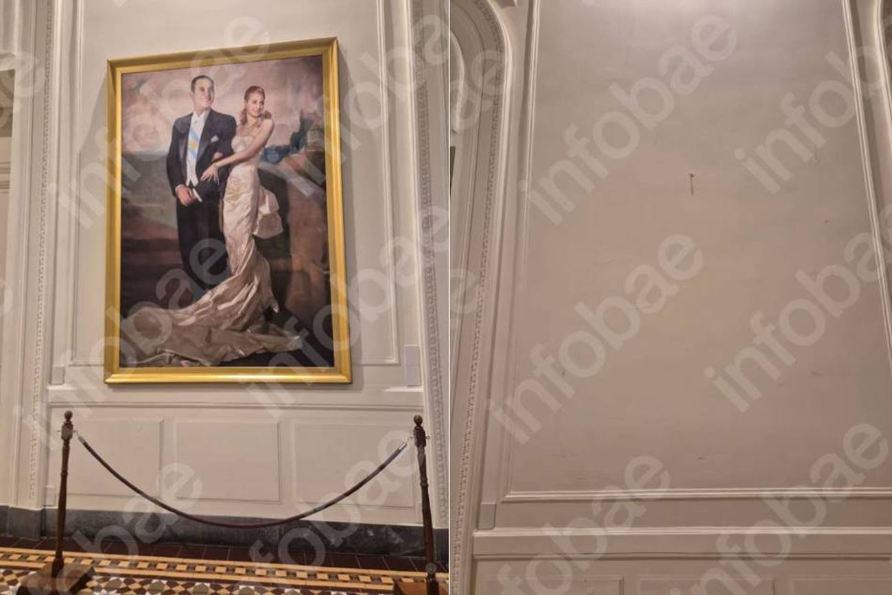 Retiraron el cuadro de Perón y Evita en Casa de Gobierno. Infobae publicó imágenes.