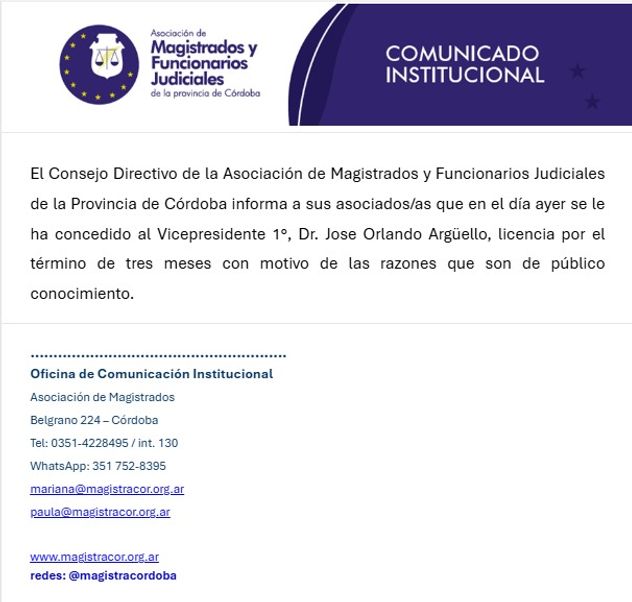 Comunicado de la Asociación de Magistrados.
