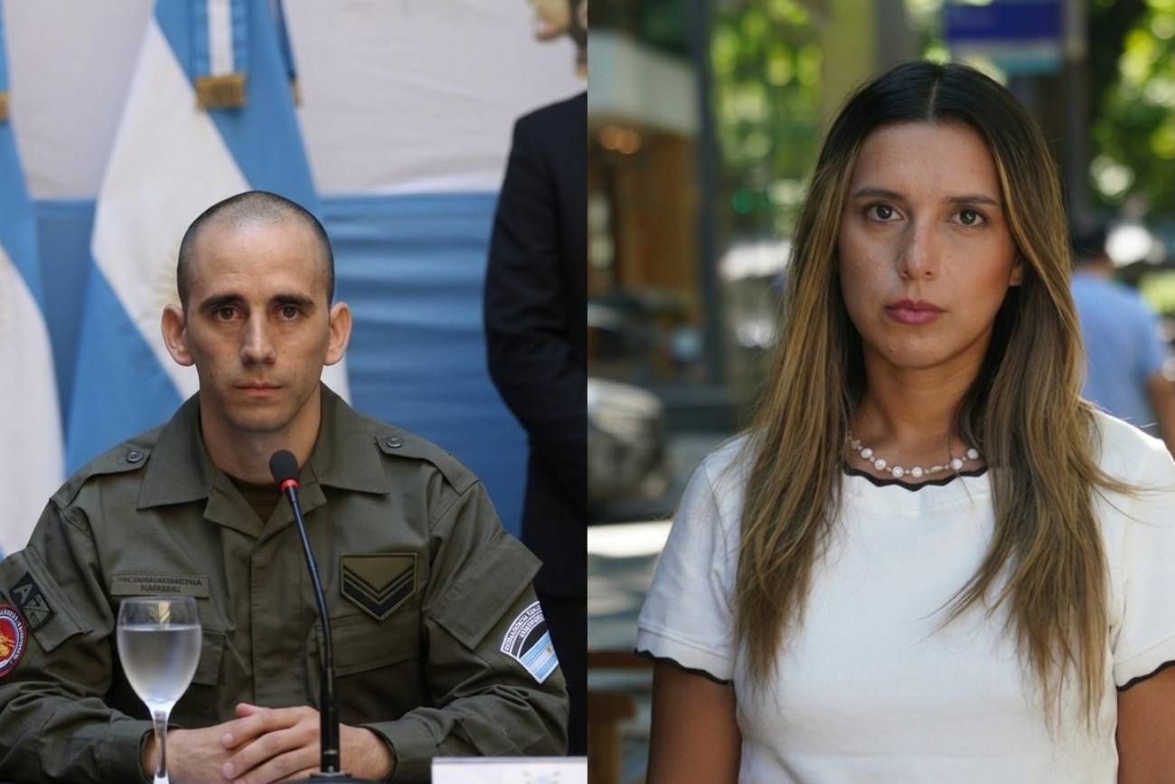 El gendarme Nahuel Gallo y la abogada Agostina Páez, acusada de discriminación en Brasil. 