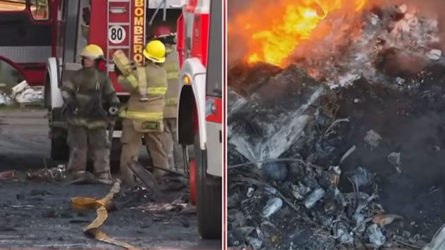 Se reavivó el incendio en el depósito de materiales plásticos y pinturas de Francisco Álvarez, Buenos Aires.