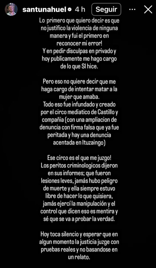 El descargo de Santiago Martínez en Instagram.