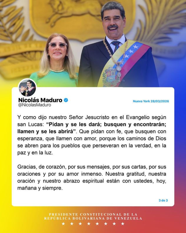Primer mensaje de Nicolás Maduro y Cilia Flores en X tras su detención
