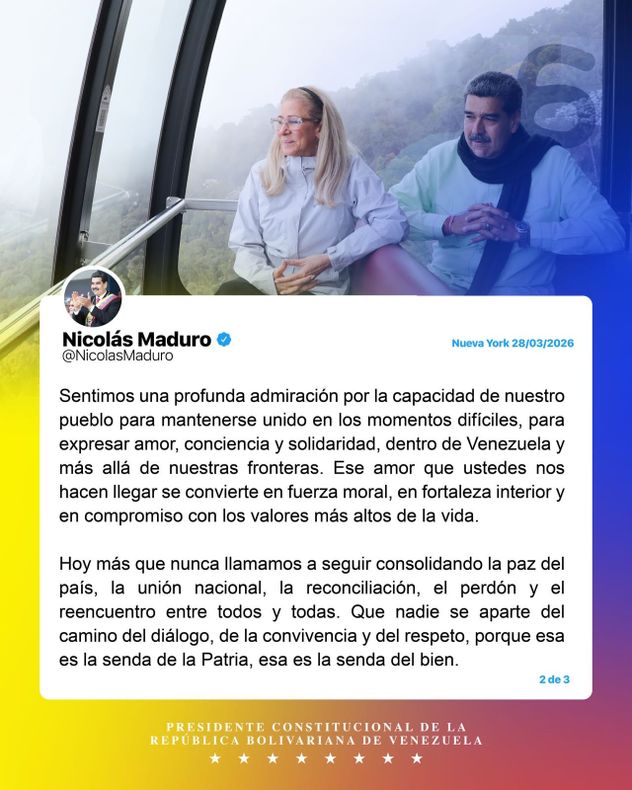 Primer mensaje de Nicolás Maduro y Cilia Flores en X tras su detención