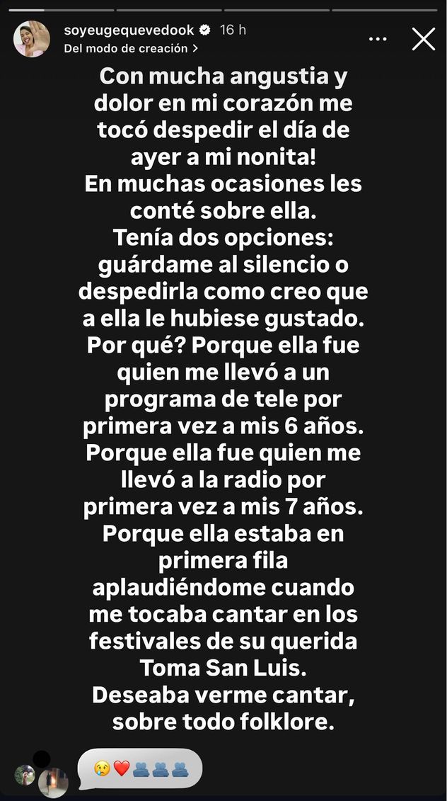 Los mensajes de Euge Quevedo tras el fallecimiento de su nona Porota (Captura de pantalla)