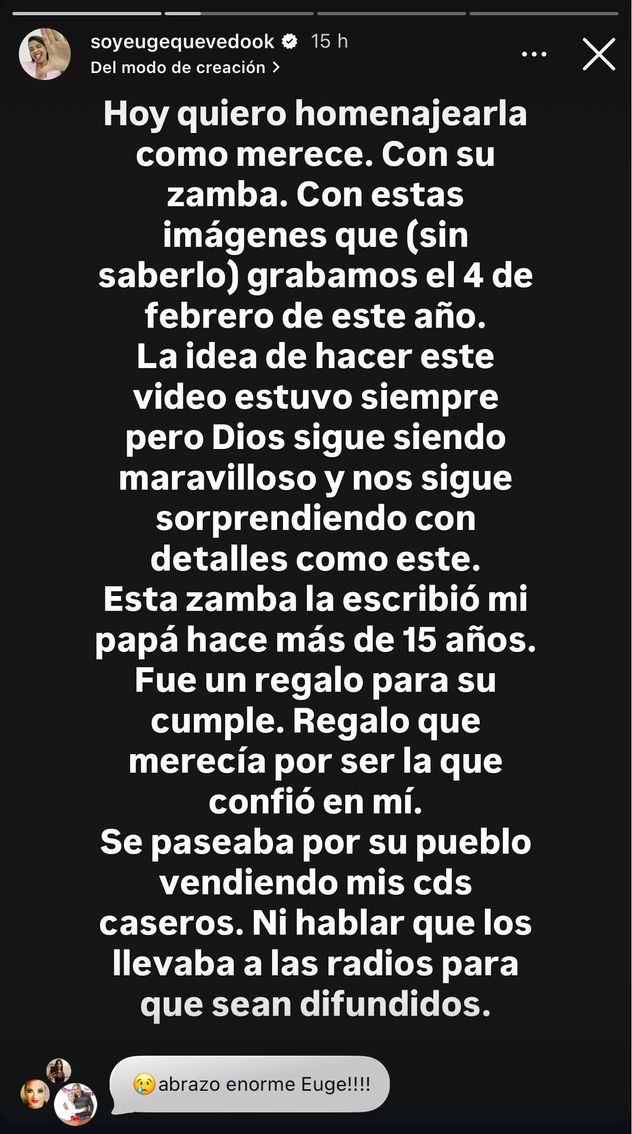 Los mensajes de Euge Quevedo tras el fallecimiento de su nona Porota (Captura de pantalla)