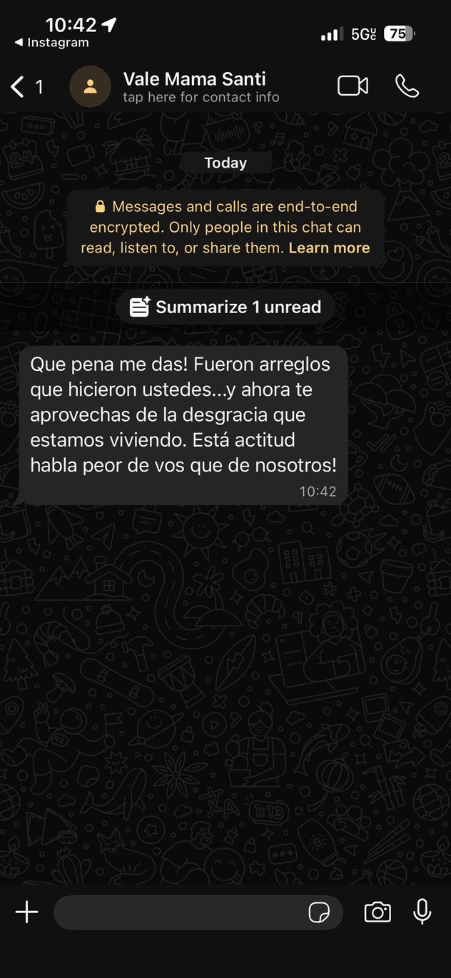 El mensaje que Valeria le habría enviado a Nicole.