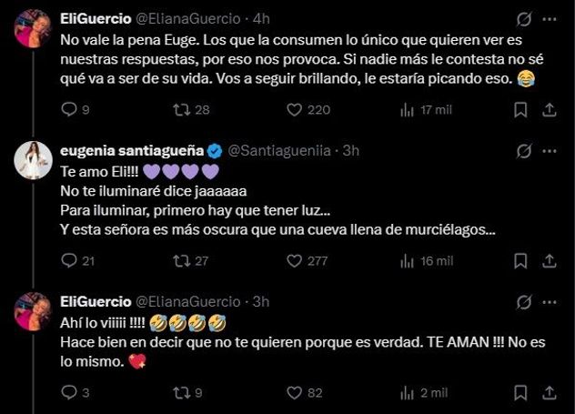El intercambio entre Eliana Guercio y Eugenia en donde la esposa del Chiquito Romero le expresa su apoyo a al exparticipante de Gran Hermano.