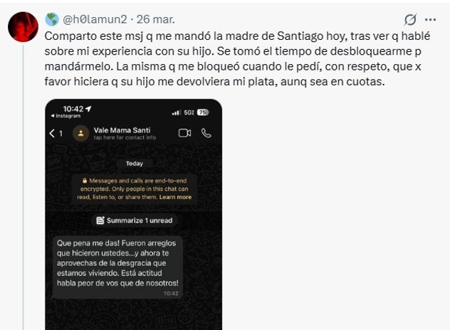 Los posteos de Nicole, expareja de Santiago Martínez.
