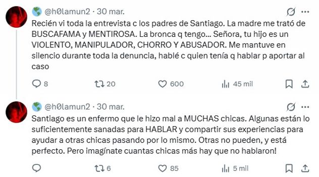 Los posteos de Nicole, expareja de Santiago Martínez.