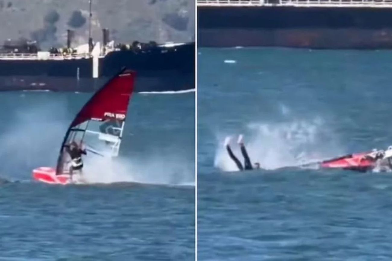 Eric Kramer practicaba windsurf, impactó contra una ballena y voló por los aires.