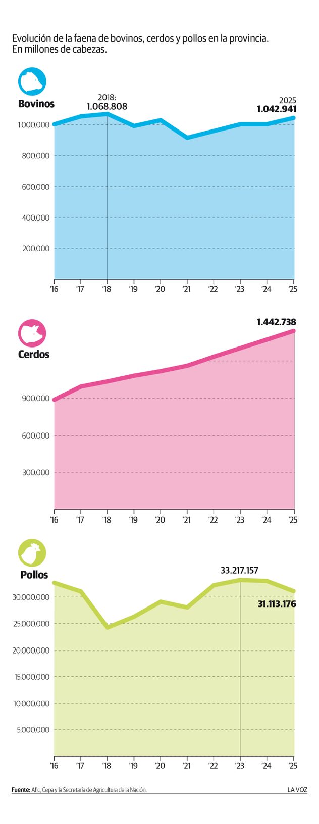La producción de carne en Córdoba.