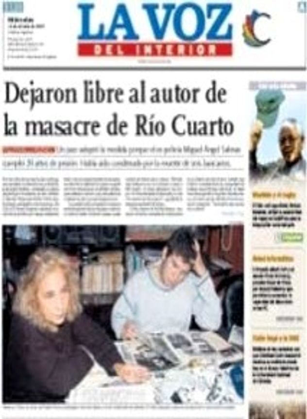 La tapa del diario La Voz de cuando Salinas recuperó la libertad. Habia sido condenado a perpetua por seis crímenes en un asalto, pero estuvo en prisión menos de 20.