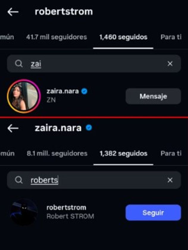Zaira Nara volvió a seguir a Robert Strom en Instagram.