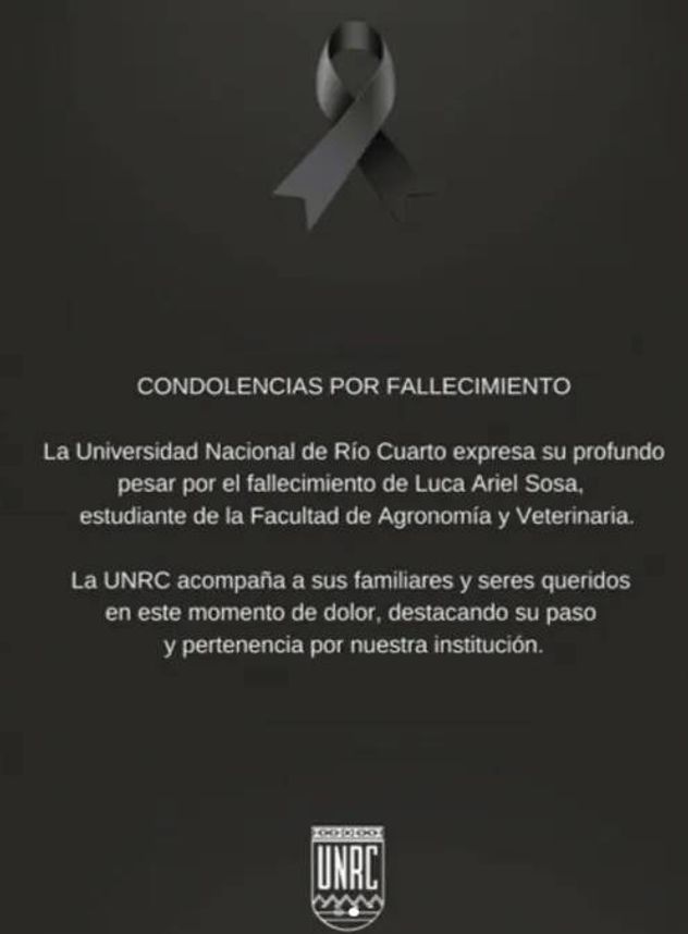 Comunicado por la muerte del estudiante de la UNRC.