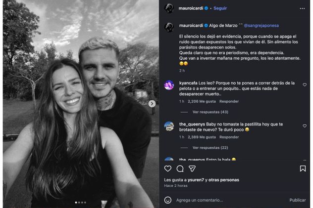La publicación en donde Mauro Icardi, además de compartir nuevas fotos junto a la China Suárez, tildó al periodismo de "parásitos". 