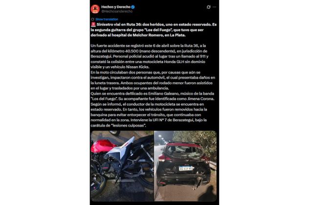 La noticia y las imágenes del accidente.