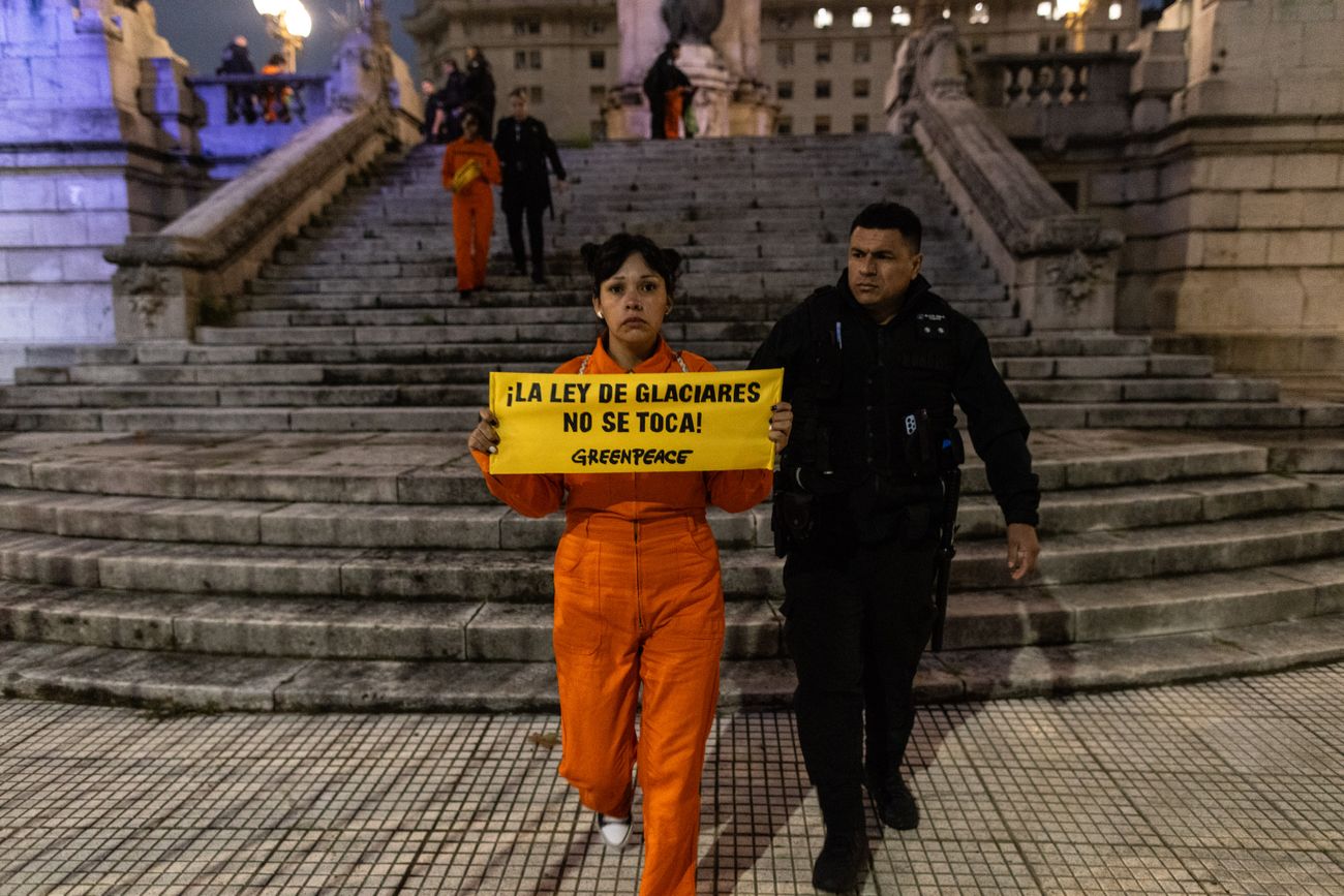 Ambientalistas de Greenpeace fueron detenidos tras incidentes frente al Congreso en la previa del tratamiento de Ley de Glaciares. 